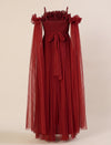 Red Maternity Baby Shower Photoshoot Gown with Detachable Sleeves