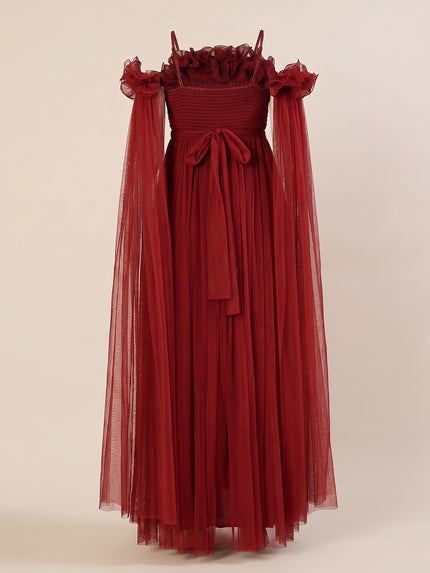 Red Maternity Baby Shower Photoshoot Gown with Detachable Sleeves