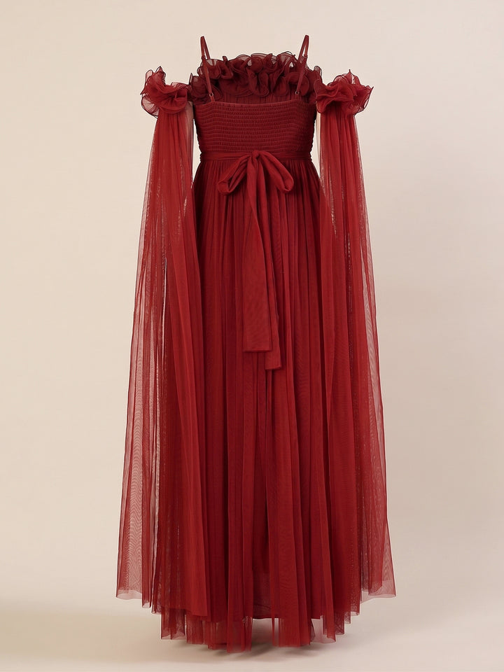 Red Maternity Baby Shower Photoshoot Gown with Detachable Sleeves