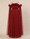 Red Maternity Baby Shower Photoshoot Gown with Detachable Sleeves