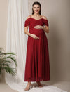 Romantic Tulle Maternity Maxi Dress- Red