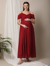 Romantic Tulle Maternity Maxi Dress- Red