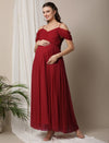 Romantic Tulle Maternity Maxi Dress- Red