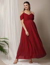 Romantic Tulle Maternity Maxi Dress- Red