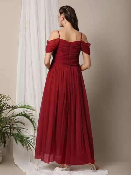 Romantic Tulle Maternity Maxi Dress- Red