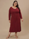 Plus-size woman in front view wearing Red Plus Size Bodycon Maxi Dress with body-hugging design and full length