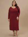 Plus-size woman standing straight wearing Red Plus Size Bodycon Maxi Dress featuring clean lines and maxi length