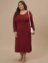 Plus-size woman in styled front pose wearing Red Plus Size Bodycon Maxi Dress paired with handbag