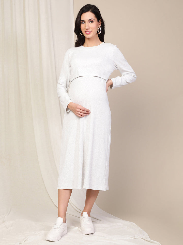 Rib Double Layer Feeding Dress