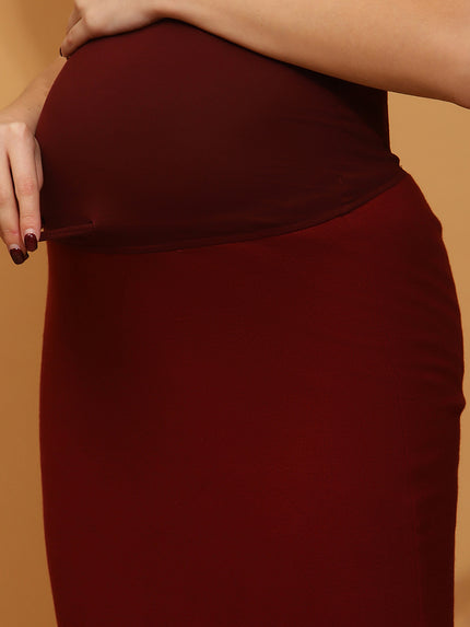 Maternity Rib-knit Long Skirt - Burgundy