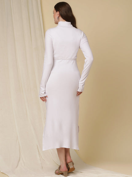 white zip up bodycon dress ARCHER COLLAR ZIP FRONT MINI DRESS - White