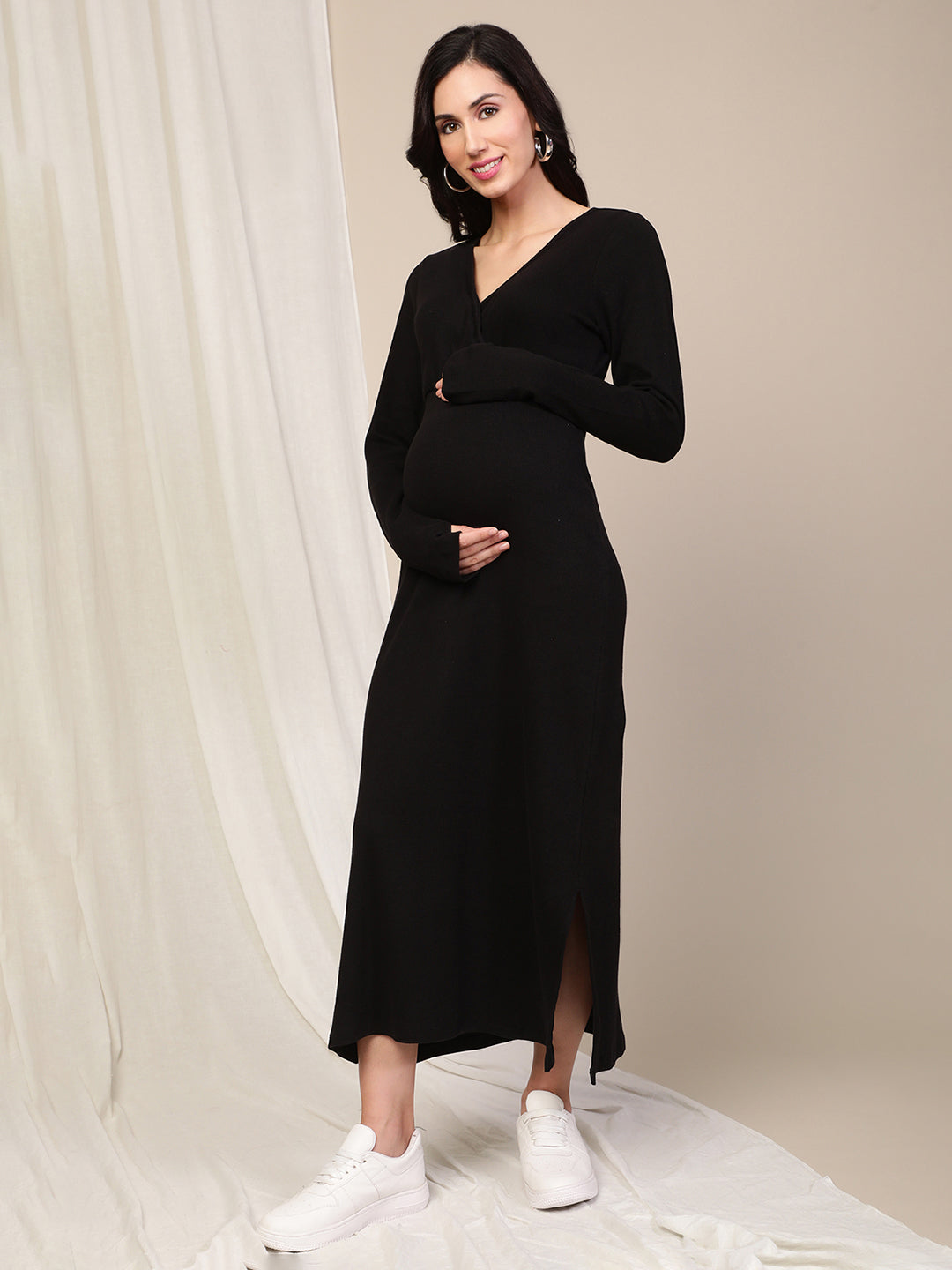 Buy Ribbed Knit Feeding Sweater Dress