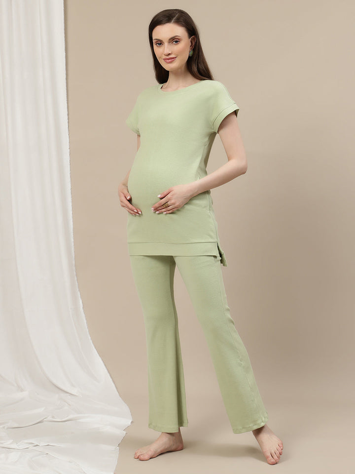 Maternity Rib Co-ord Set- Green