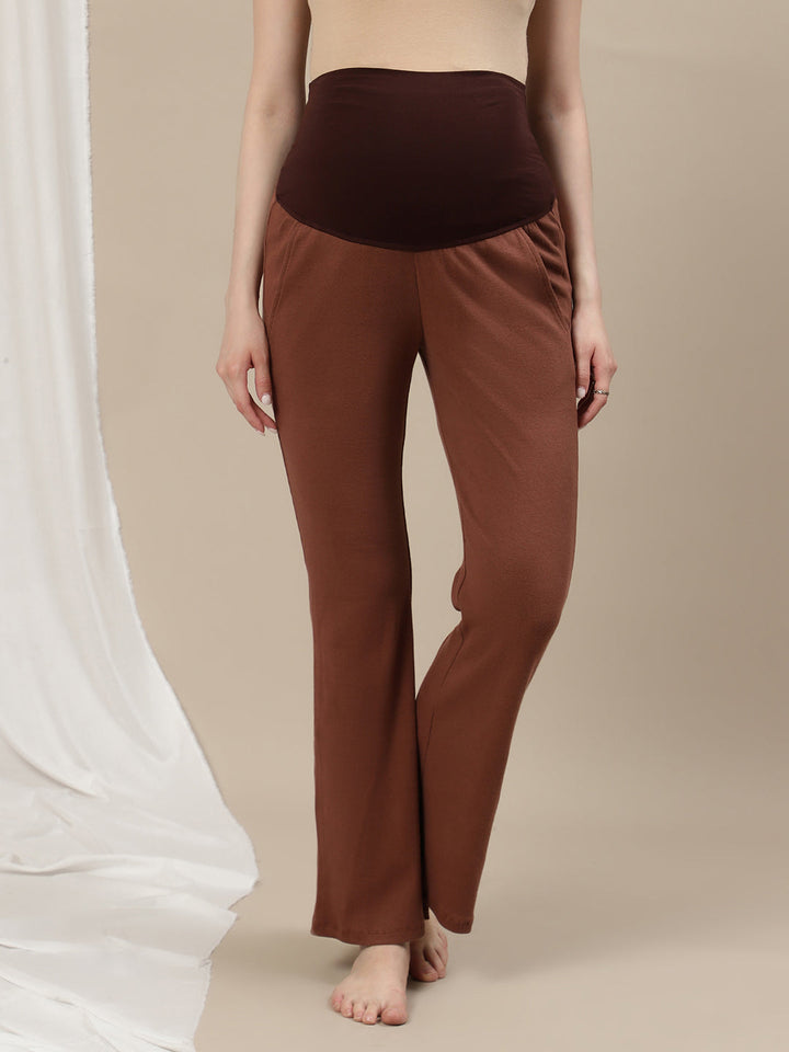 Maternity Rib Co-ord Set- Brown