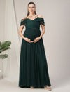 Romantic Tulle Maternity Maxi Dress- Dark Green