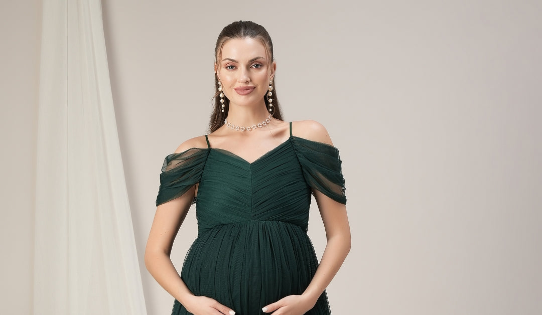 Buy Romantic Tulle Maternity Maxi Dress- Dark Green