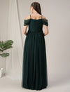 Romantic Tulle Maternity Maxi Dress- Dark Green