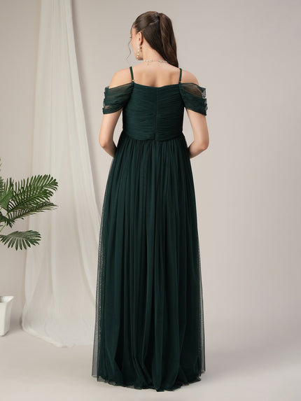 Romantic Tulle Maternity Maxi Dress- Dark Green