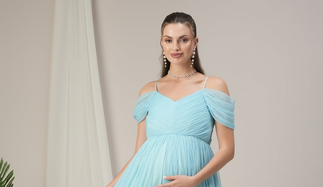 Buy Romantic Tulle Maternity Maxi Dress- Light Blue