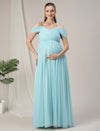 Romantic Tulle Maternity Maxi Dress- Light Blue