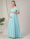 Romantic Tulle Maternity Maxi Dress- Light Blue