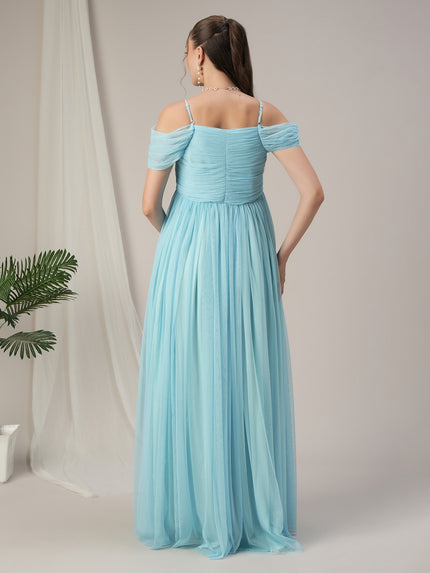 Romantic Tulle Maternity Maxi Dress- Light Blue