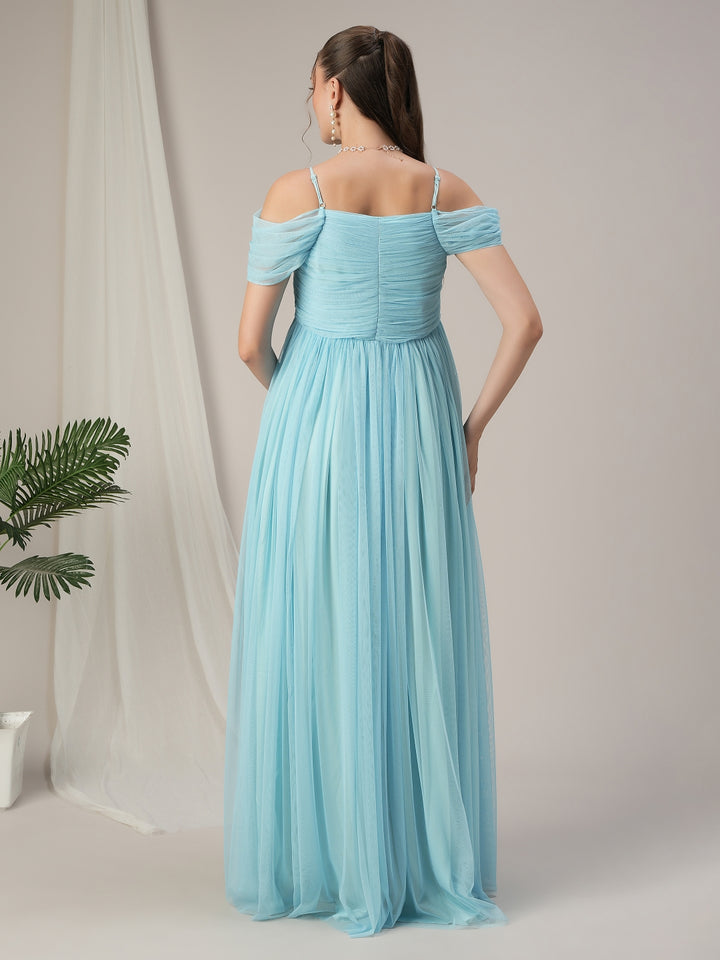 Romantic Tulle Maternity Maxi Dress- Light Blue