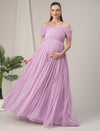 Romantic Tulle Maternity Maxi Dress- Light Purple