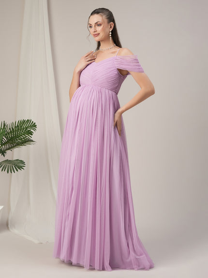 Romantic Tulle Maternity Maxi Dress- Light Purple