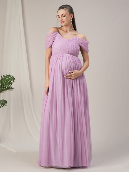 Romantic Tulle Maternity Maxi Dress- Light Purple
