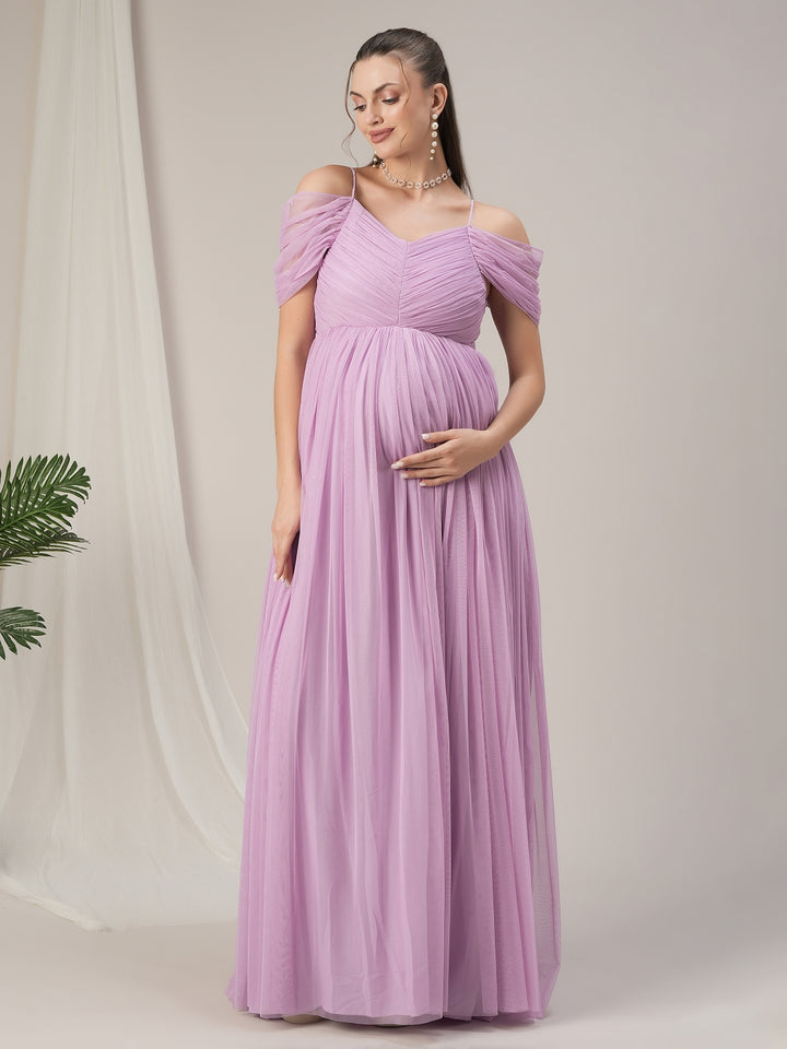 Romantic Tulle Maternity Maxi Dress- Light Purple