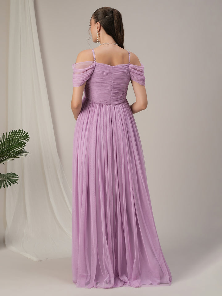 Romantic Tulle Maternity Maxi Dress- Light Purple
