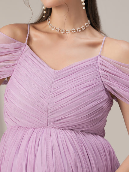 Romantic Tulle Maternity Maxi Dress- Light Purple