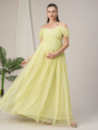 Romantic Tulle Maternity Maxi Dress- Pastel Green