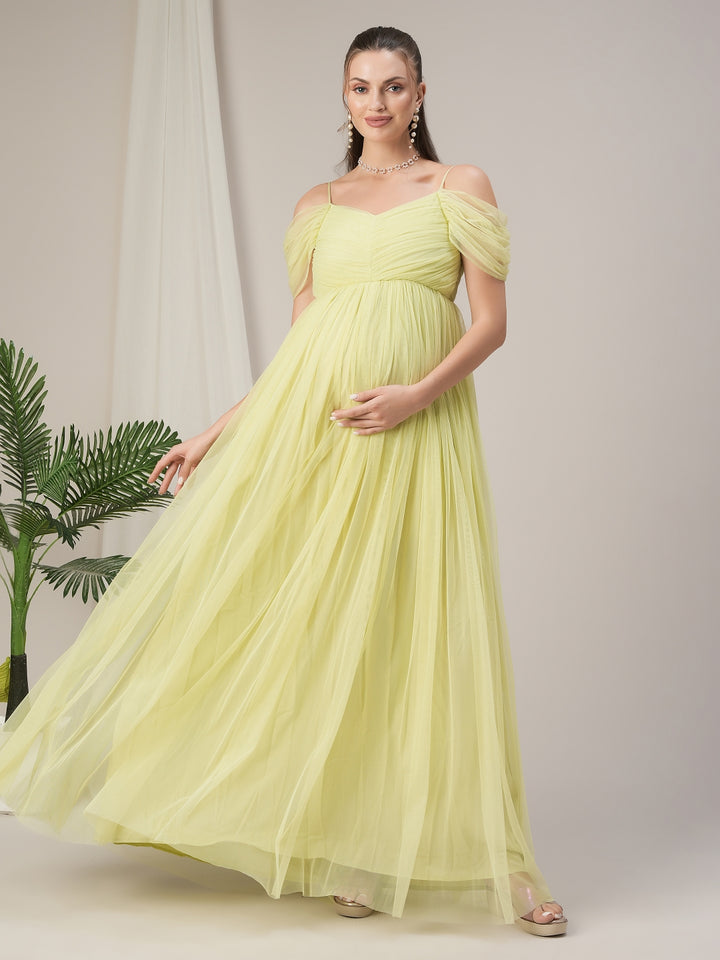 Romantic Tulle Maternity Maxi Dress- Pastel Green