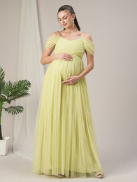 Romantic Tulle Maternity Maxi Dress- Pastel Green