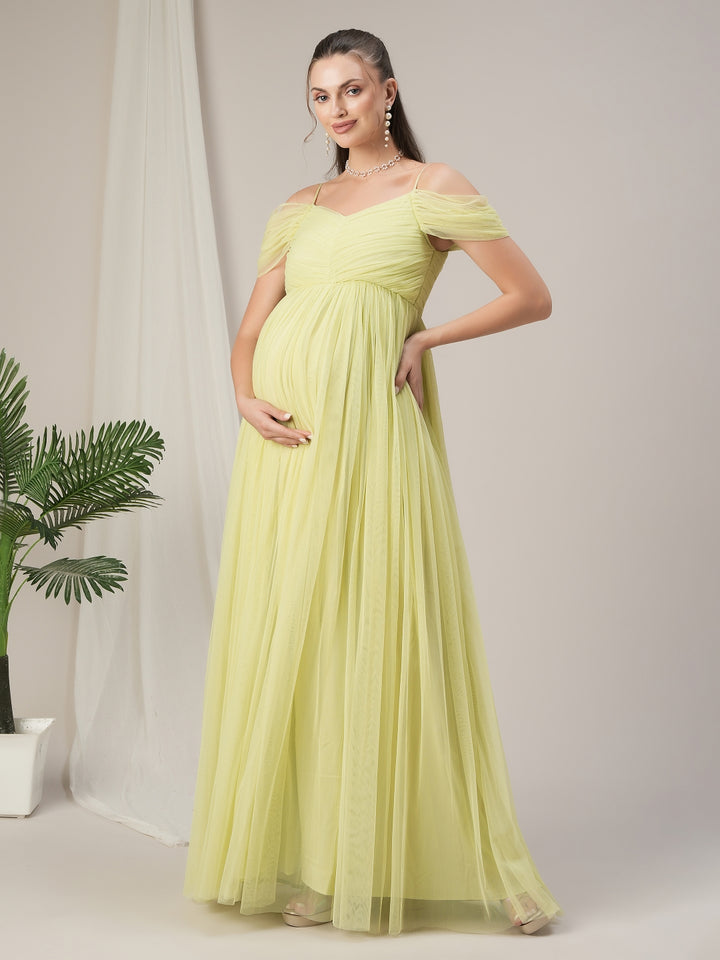 Romantic Tulle Maternity Maxi Dress- Pastel Green