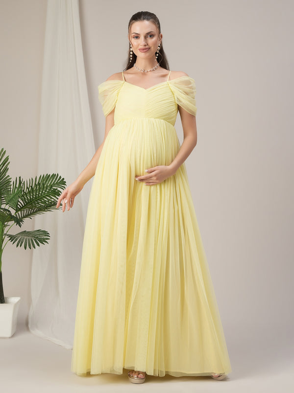 Romantic Tulle Maternity Maxi Dress- Yellow