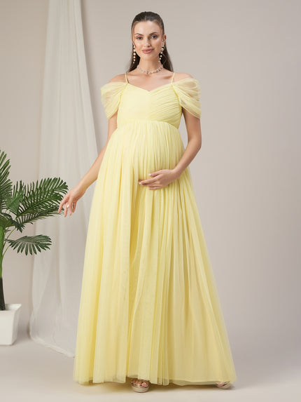 Romantic Tulle Maternity Maxi Dress- Yellow