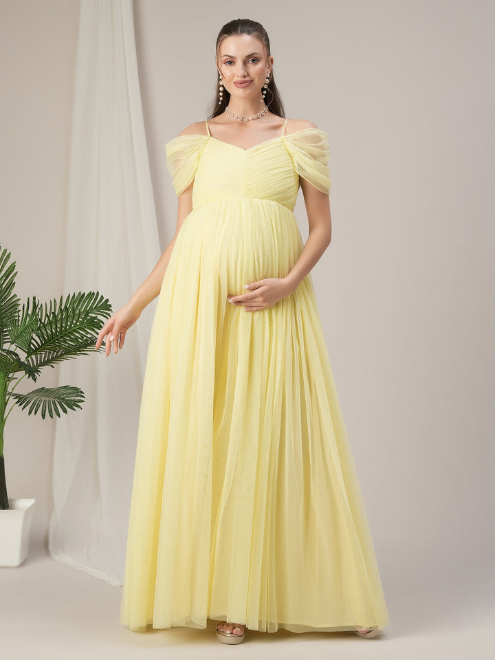 Romantic Tulle Maternity Maxi Dress- Yellow