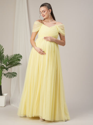 Romantic Tulle Maternity Maxi Dress- Yellow