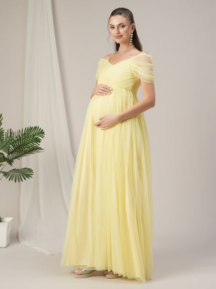Romantic Tulle Maternity Maxi Dress- Yellow