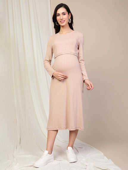 Rib Double Layer Feeding Dress