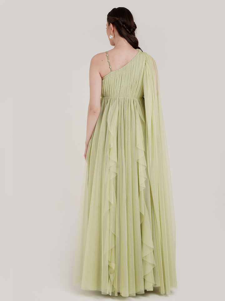 Ruffle Maternity Gown with Detachable Trail