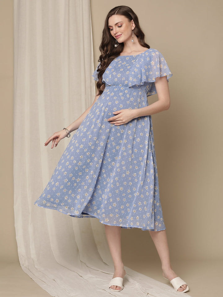 Ruffle Sleeve Maternity Dress