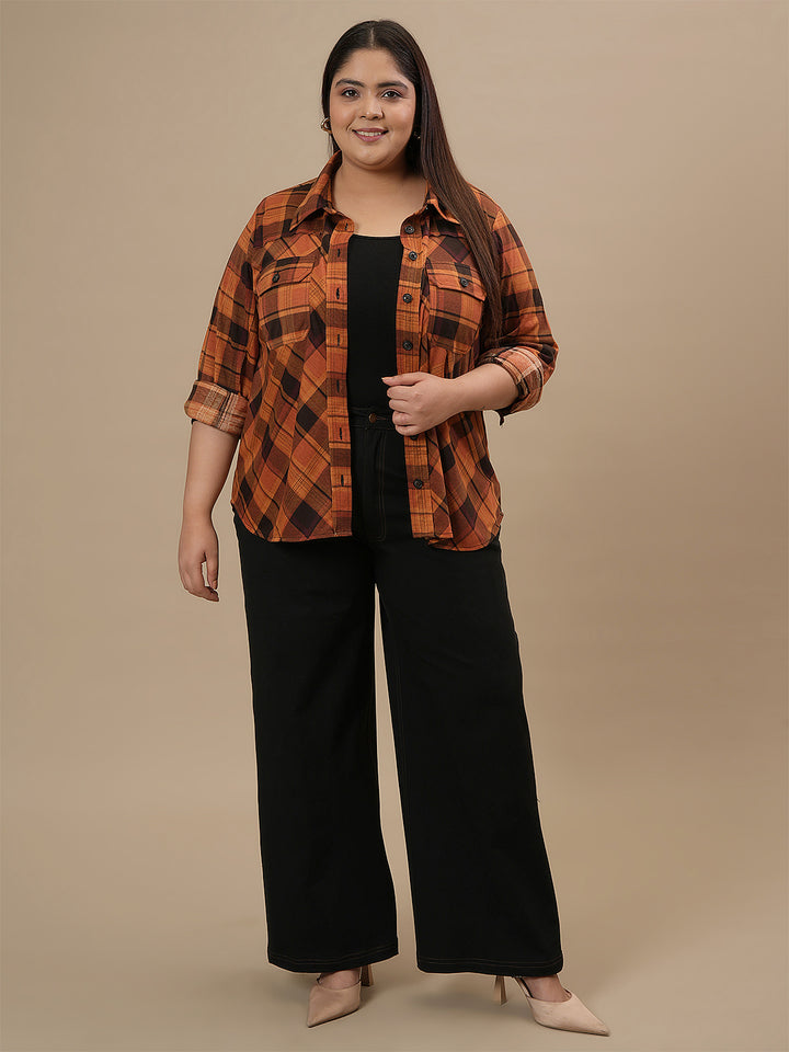 Classic Plus Size Plaid Shirt with Flap Pockets