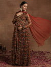 Rust Floral Maternity Anarkali with Dupatta