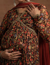 Rust Floral Maternity Anarkali with Dupatta
