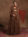 Rust Floral Maternity Anarkali with Dupatta
