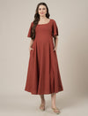 Rust Maternity Cotton A-line Long Dress